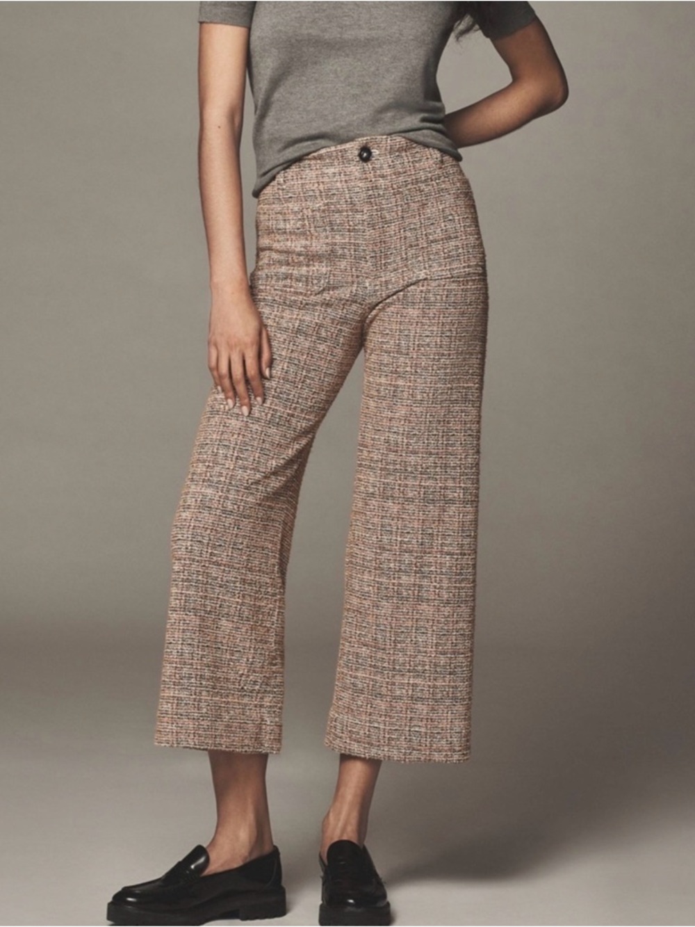 Maeve Anthropologie The Colette Tweed Cropped Wide-Leg Pants 29P Multi